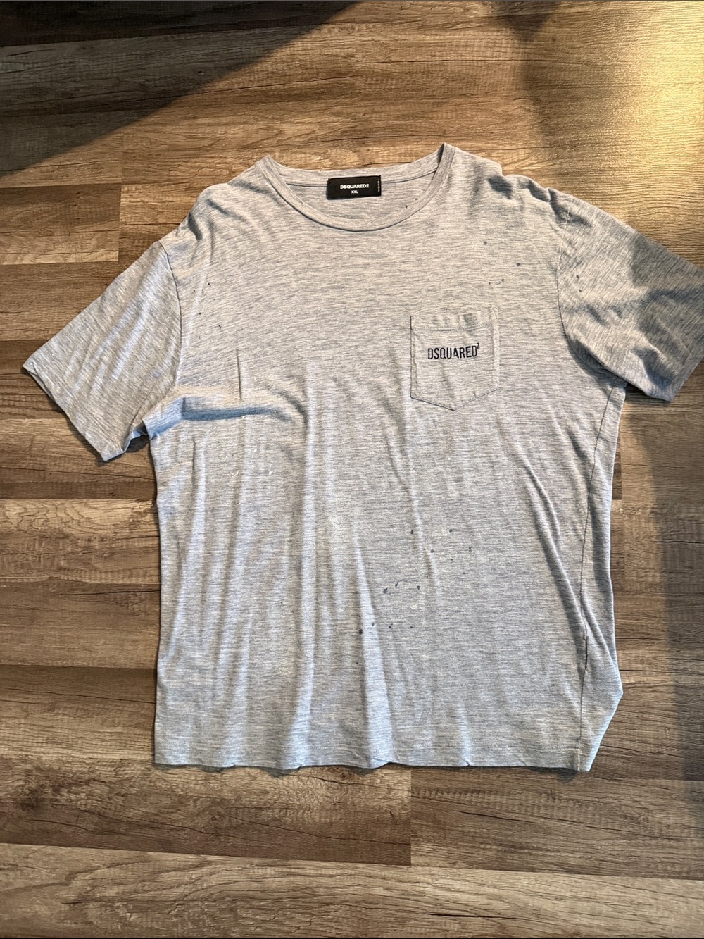DSQUARED2 Men's Distressed Light Gray Pocket T-Shirt